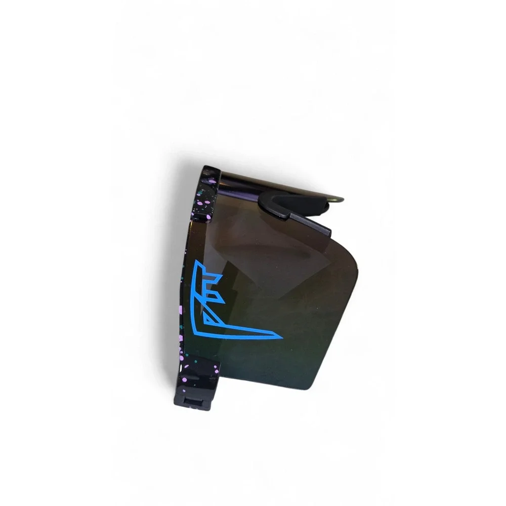 Shield Wrap Sunglasses Black Splatter Frame‎ Purple Teal Mirror Lens Sport